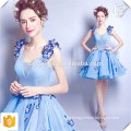 New Lady Dresses Light Blue Short Frock Dresses with Handmade Butterfly OEM Factory Fashion Short Mini Dresses For Ladies